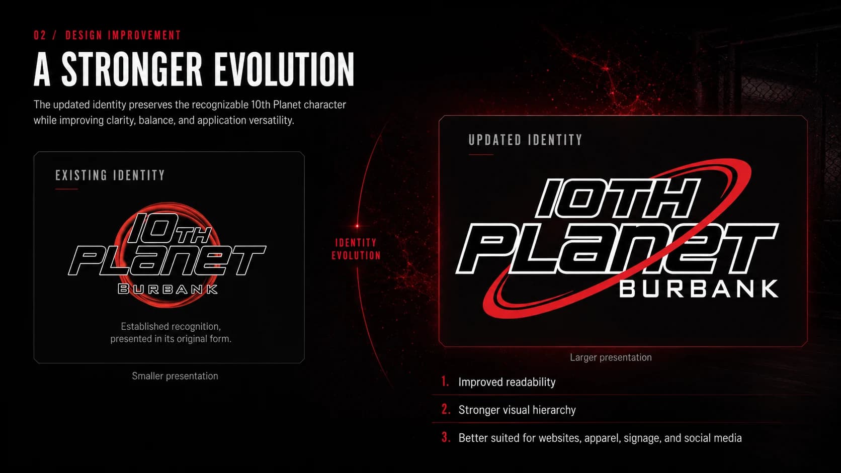 Comparison of the existing 10th Planet Burbank identity with the updated logo system