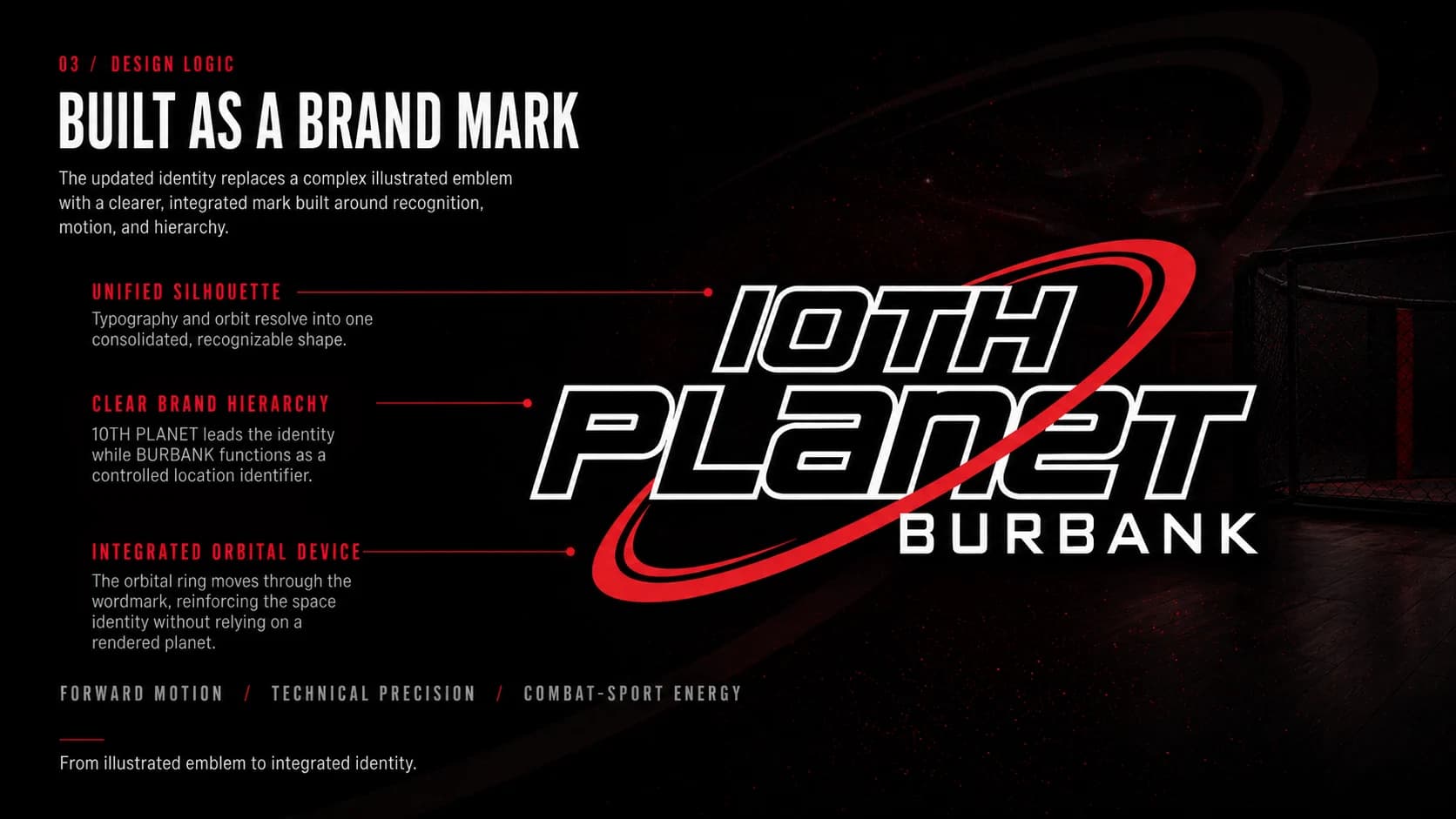 10th Planet Burbank logo design logic showing the integrated wordmark and red orbital device