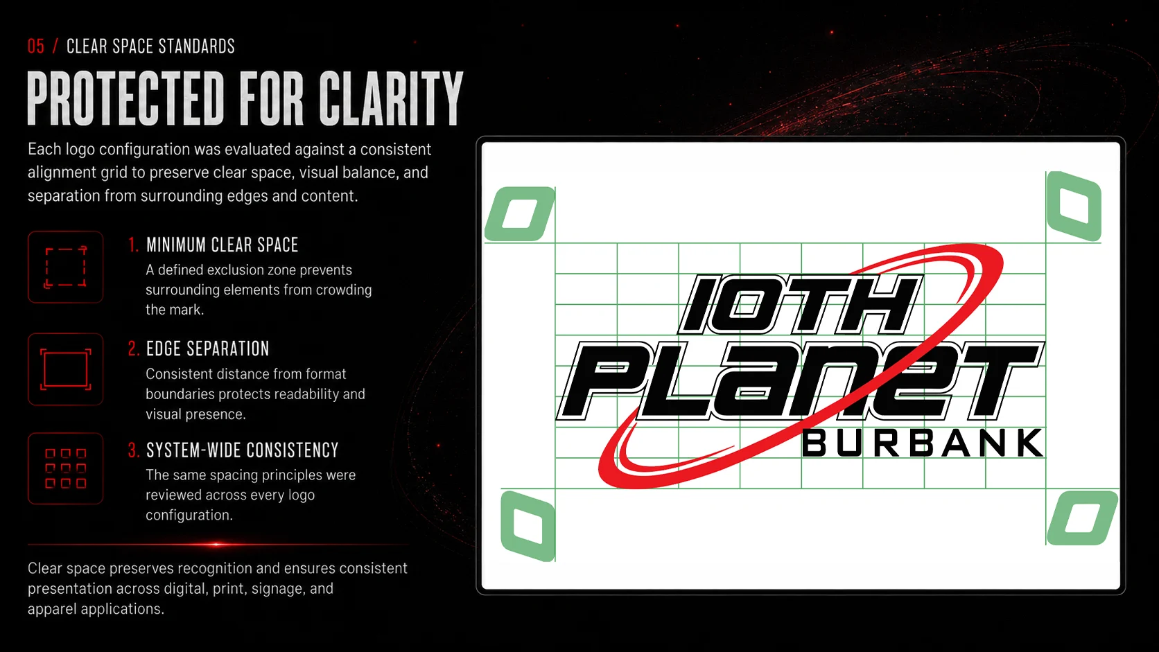 10th Planet Burbank logo clear-space and alignment-grid standards