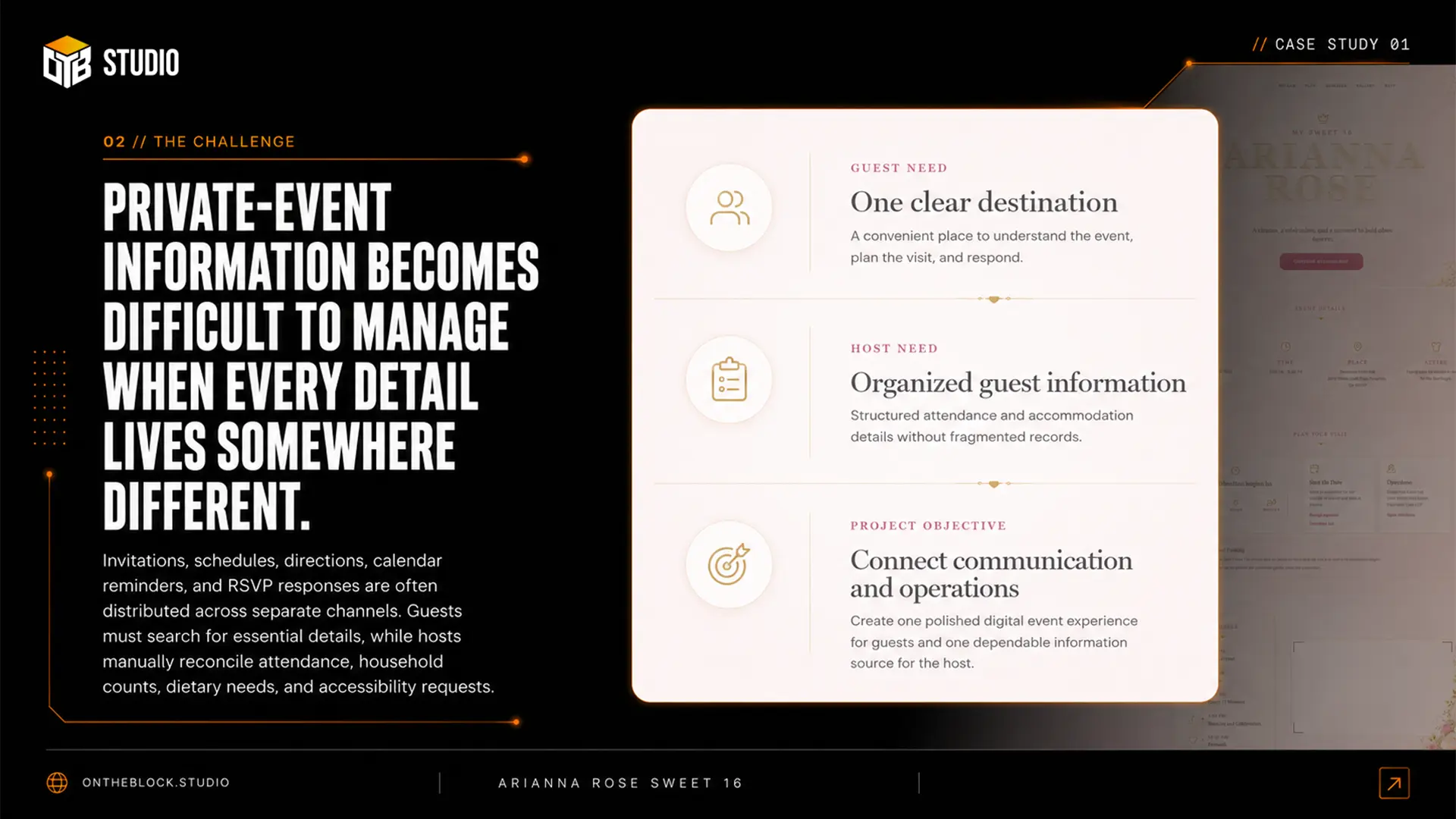 Case-study presentation describing the guest communication and host organization challenge