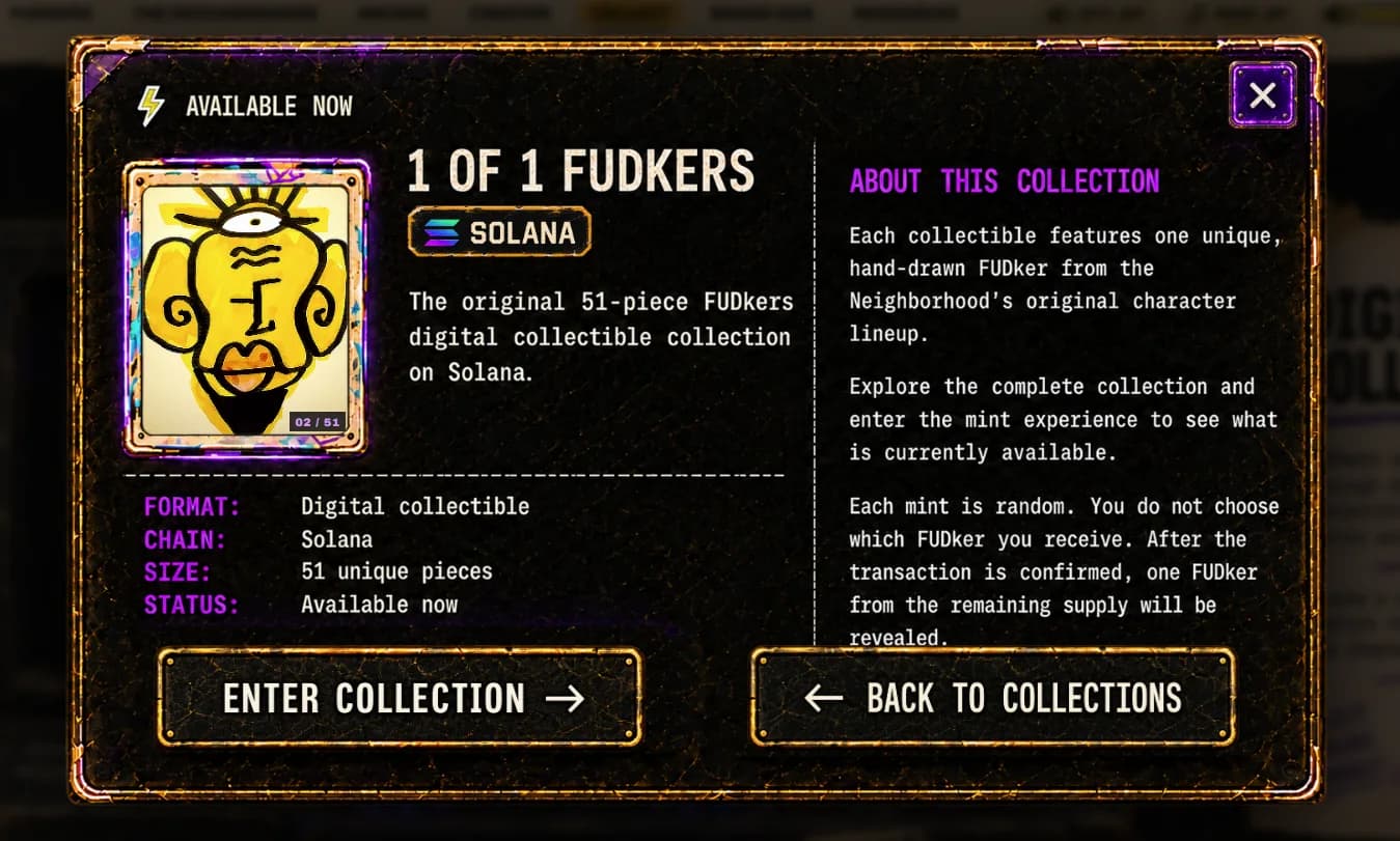 FUDkers.xyz desktop collection detail panel