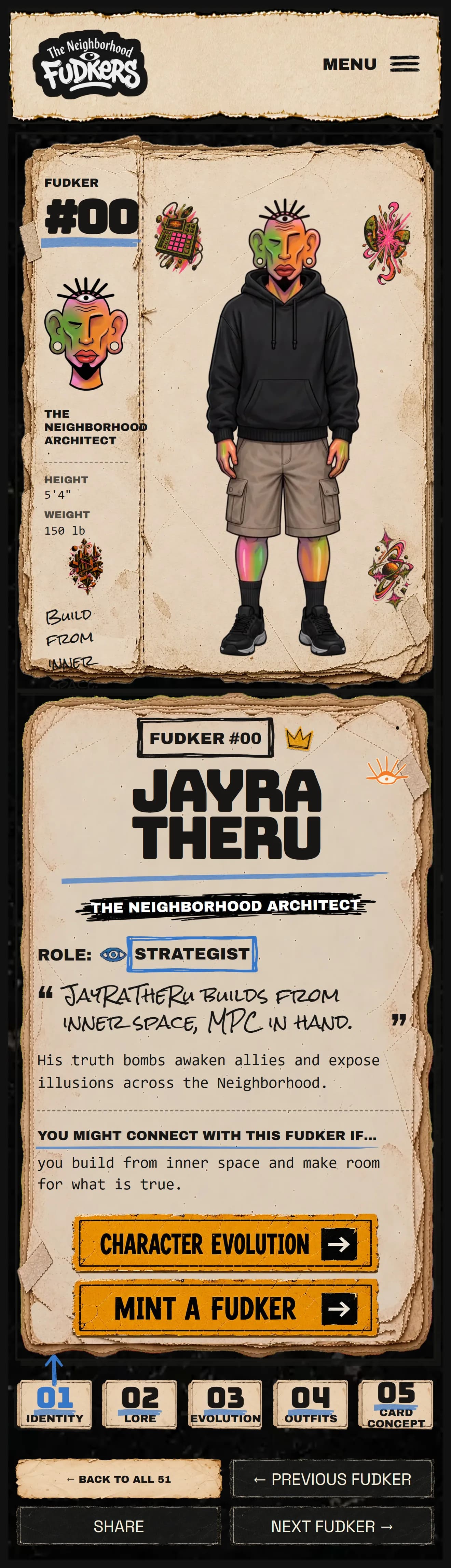 FUDkers.xyz mobile character dossier